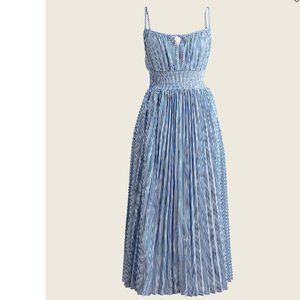 Smocked-Waist Pleated Dress in Stripe + Pockets